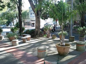 Concrete plug and planter seating