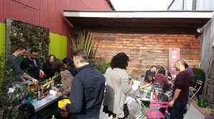 The party working in various spots around the store's back patio. A perfect private space for a smallish group.