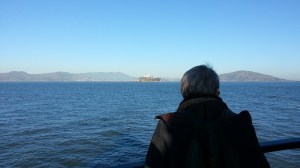 On the morning staff boat, heading out to the island.